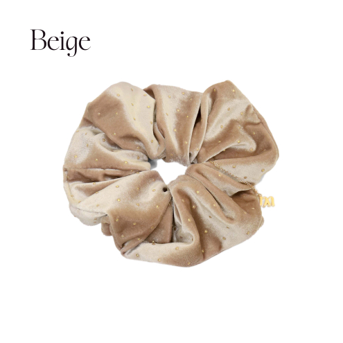 Studded Velour Volume Scrunchie Beige