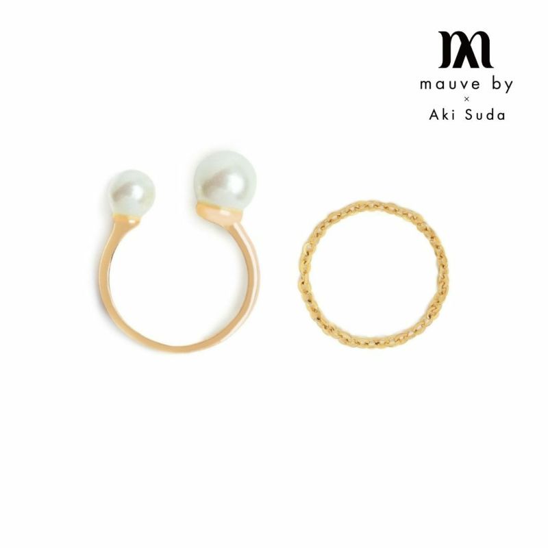 mauve by Aki Suda】 Pearl ＆ SparkleChain Ring Set (Gold) | mauve by